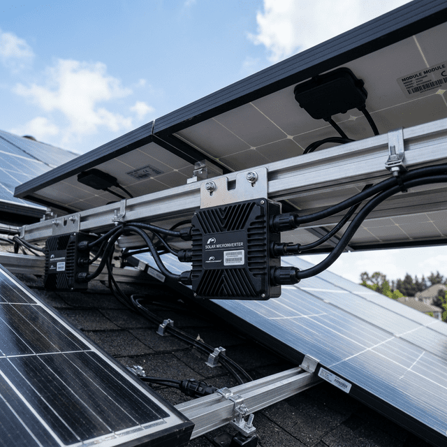 Micro-omvormer bevestigd onder zonnepanelen