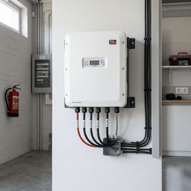 String-omvormer gemonteerd op de muur